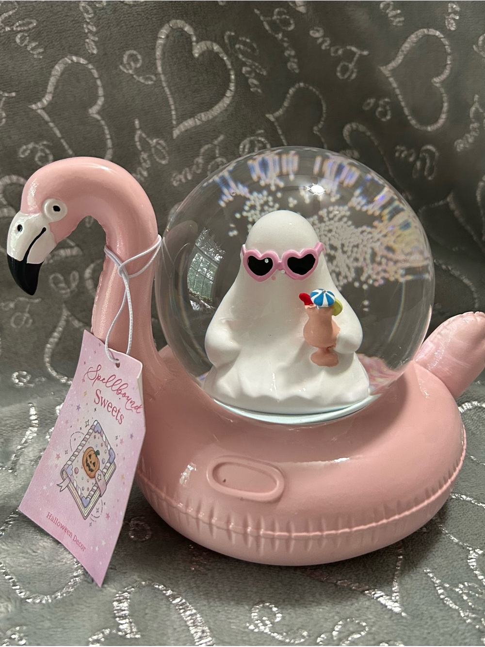 NWT Mystic Blush Pink Flamingo and Ghost Snow Globe